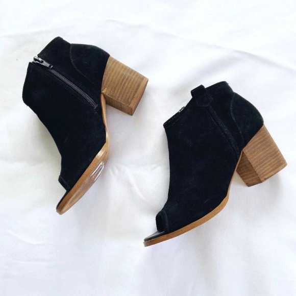 Aldo Black Suede Leather Open Toe Stacked Heel Shoes Heels 6 - Picture 7 of 11